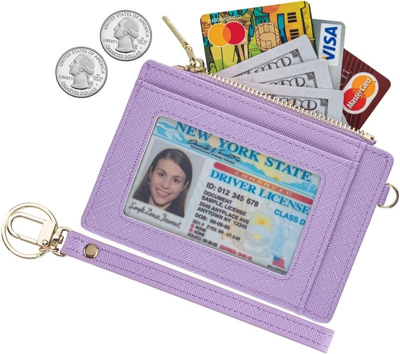 Wikavanli Women Slim Rfid Blocking Credit Card Case Holder Wristlet Zip ID Case Wallet Small Compact Leather Wallet Coin Purse with Keychain (Light Purple a) - Image 2